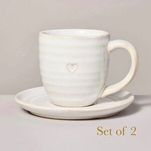 2X Heart Imprint Stoneware Espresso Cup & Saucer - Hearth & Hand Magnolia